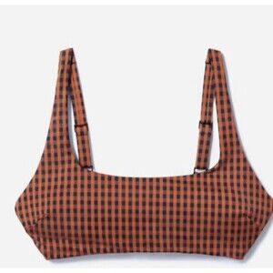 Everlane The Square-Neck Bikini Top Orange Blue honey Gingham XXL New